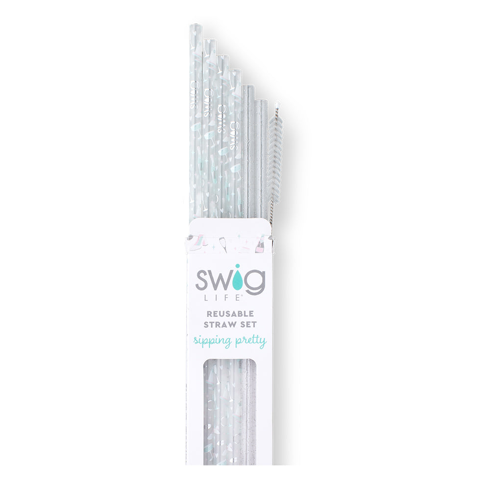 Bride to Be + Silver Glitter Reusable Straw Set